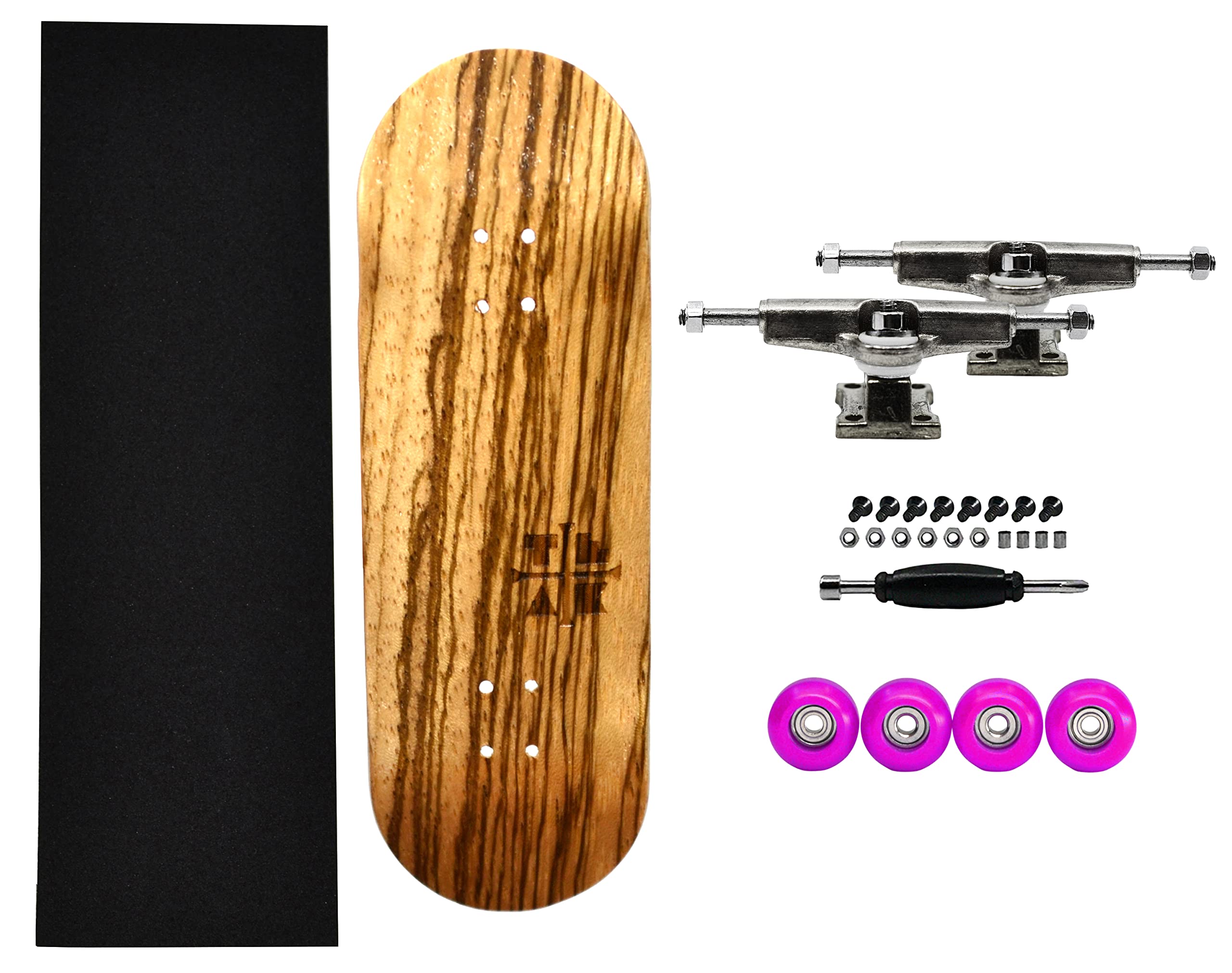 Teak Tuning 32mm Pro Fingerboard Complete - Fully Assembled with Pro Level Components - Pro Shaped Wooden Deck (32x97mm), UltraSpin Bearing Wheels, Prodigy Gen2 Trucks - Pink Zebra - Image 3