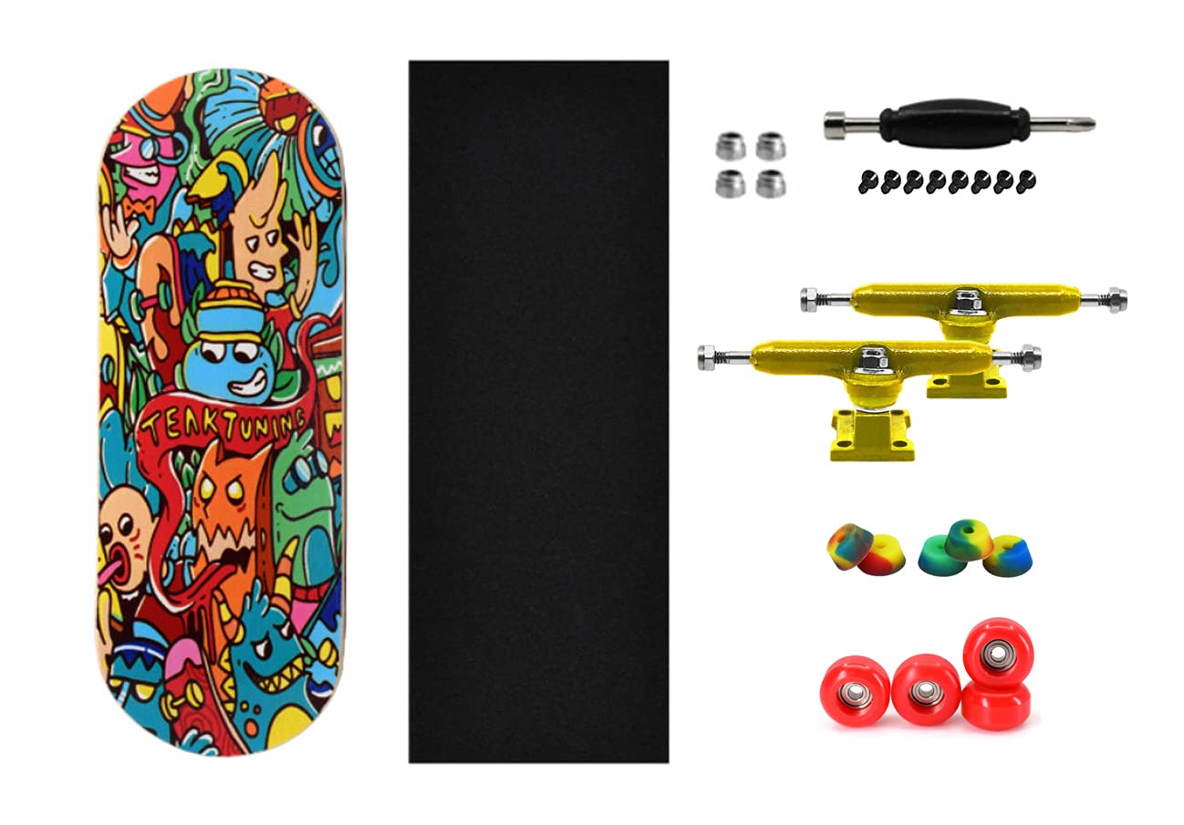Teak Tuning 32mm Pro Fingerboard Heat Transfer Graphic Complete - Fully Assembled with Pro Level Parts - Pro Shaped Wood Deck (34x97mm), UltraSpin Wheels, Prodigy Trucks - Bubble Bushings & Monsters - Image 4