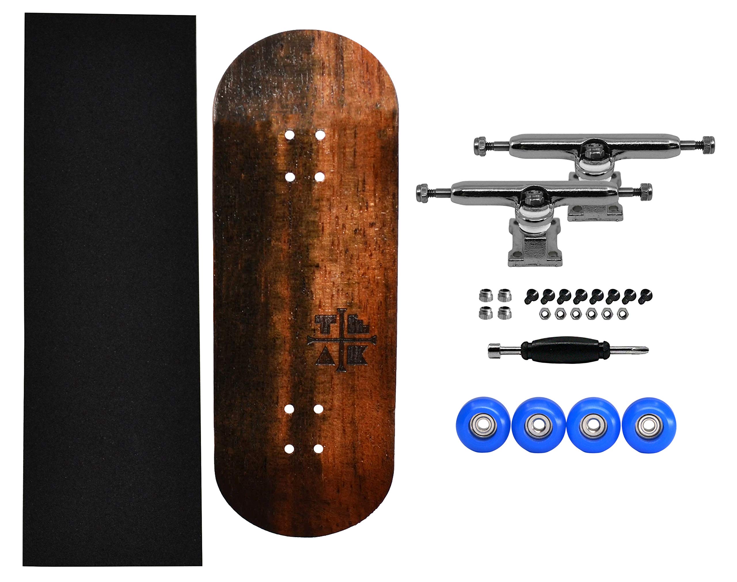 Teak Tuning 34mm Pro Fingerboard Complete - Fully Assembled with Pro Level Components - Pro Shaped Wooden Deck (34x97mm), UltraSpin Bearing Wheels, Prodigy Gen2 Trucks - Blue Suede Shoes - Image 3