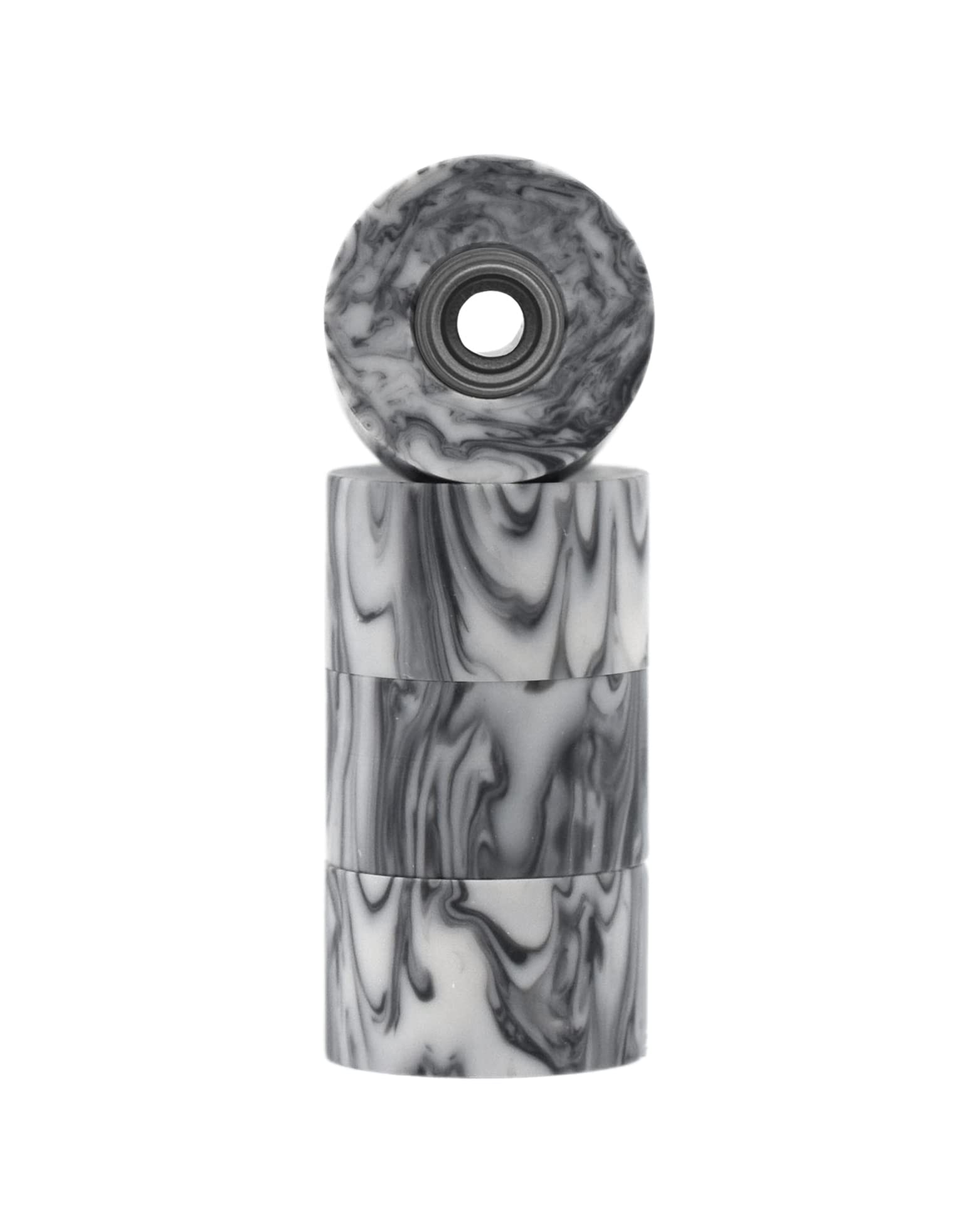 Teak Tuning Apex 61D Urethane Fingerboard Wheels - Cruiser Style, Bowl Shaped, 8.7mm Diameter - ABEC-9 Stealth Bearings - Made in The USA - Grey & White Swirl Colorway - Image 2