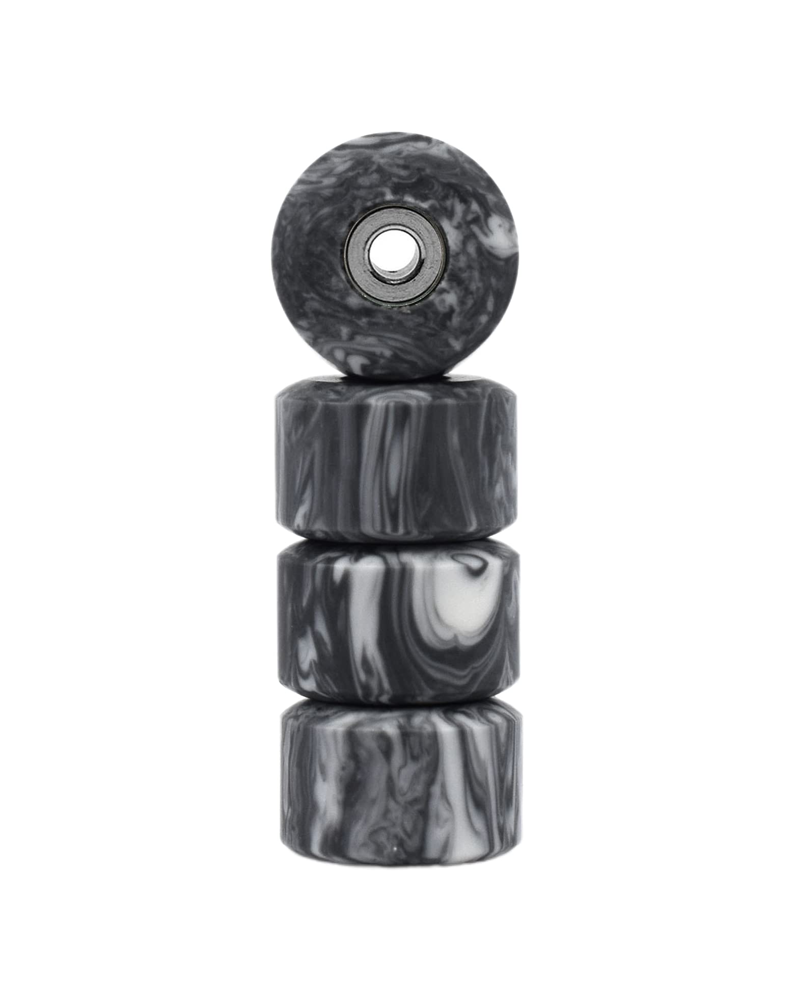 Teak Tuning Apex 71D Urethane Fingerboard Wheels, New Street Shape, 7.7mm Diameter, Ultra Spin Bearings - Made in The USA - Grey & White Swirl Colorway - Image 2
