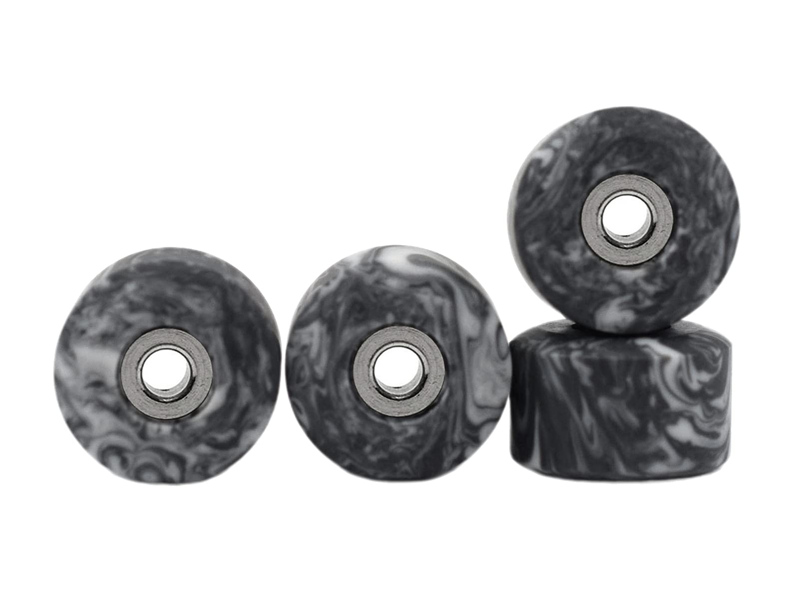Teak Tuning Apex 71D Urethane Fingerboard Wheels, New Street Shape, 7.7mm Diameter, Ultra Spin Bearings - Made in The USA - Grey & White Swirl Colorway