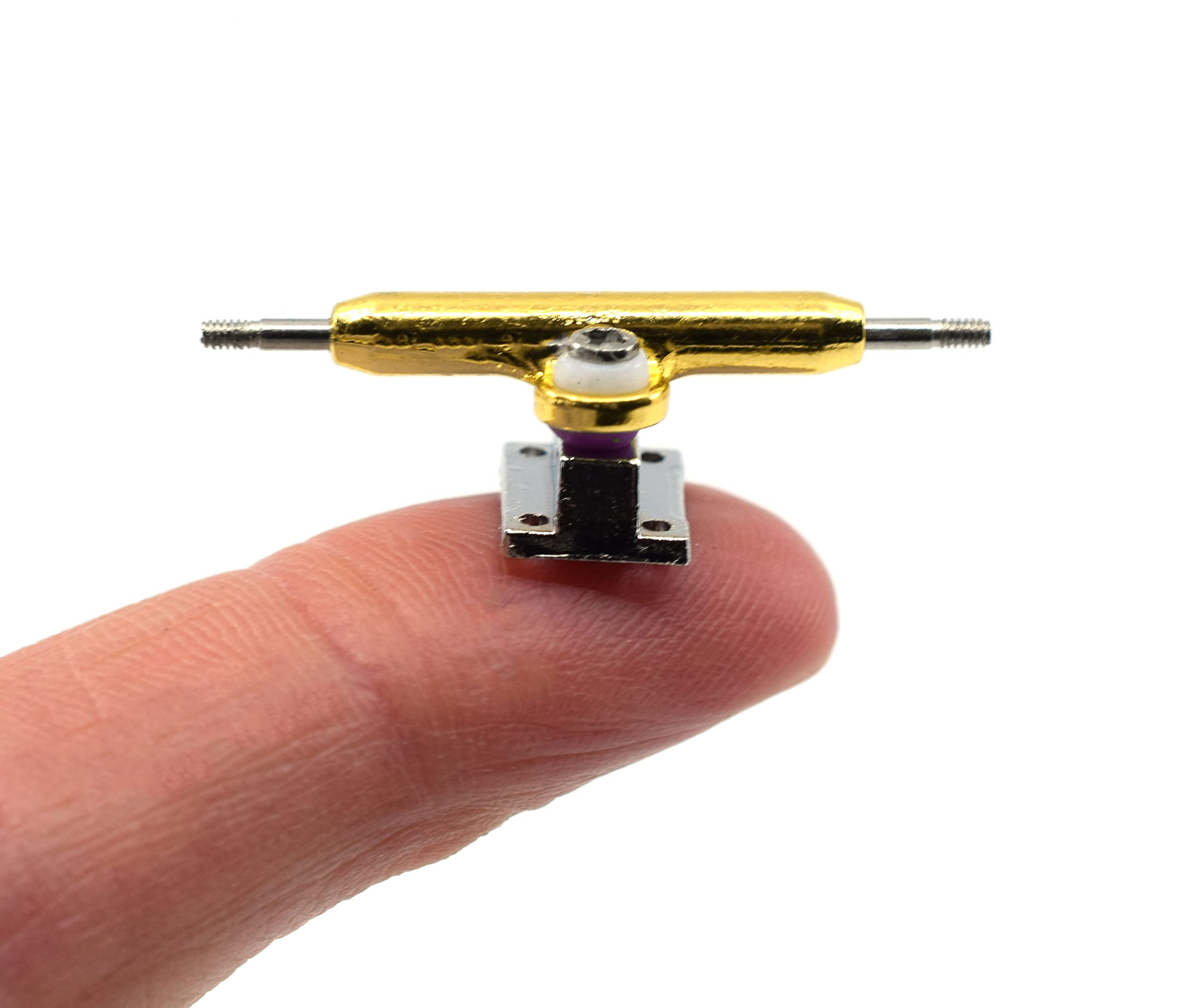 Teak Tuning Prodigy Pro Inverted Fingerboard Trucks with Gold Colored Locknuts & Urethane Tuning, Gold Colorway - 34mm Width - Inverted Kingpin, Solid Axle Style - Tuned & Assembled - Image 2