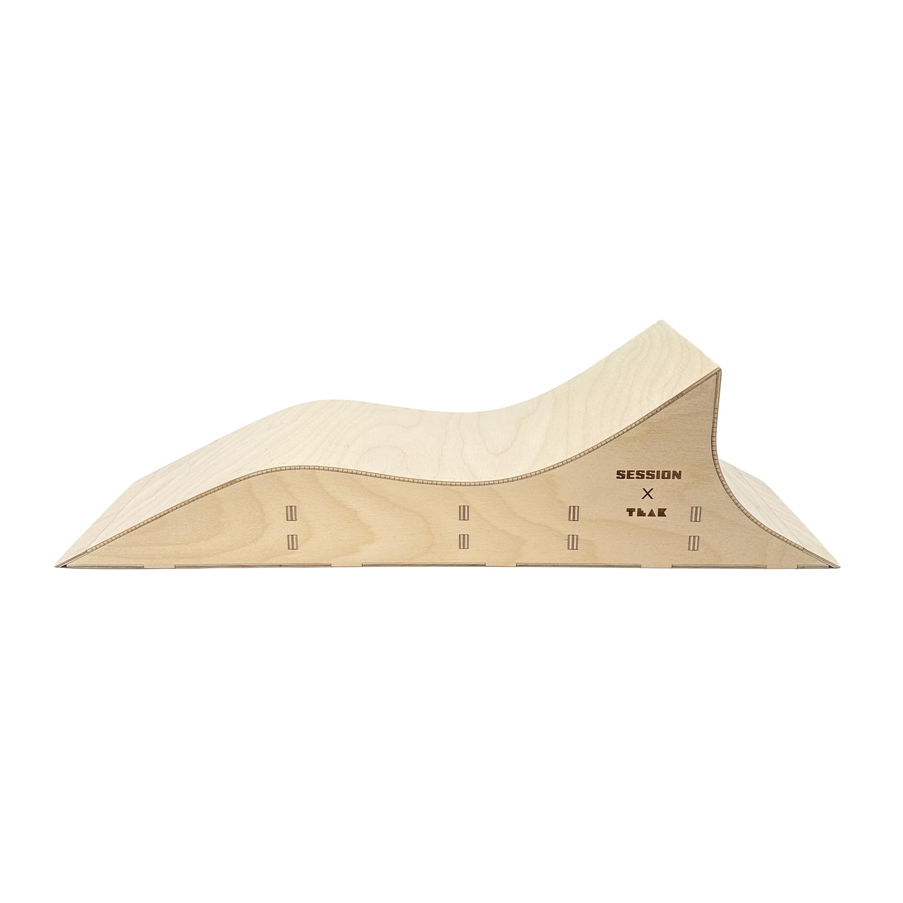 Teak Tuning x Session Fingerboard Quarter Pipe + Mellow Wave Ramp -The Shark - with Roller Coaster Ramp Section and Wall Ride - 20 inch Long - Hand Made in USA