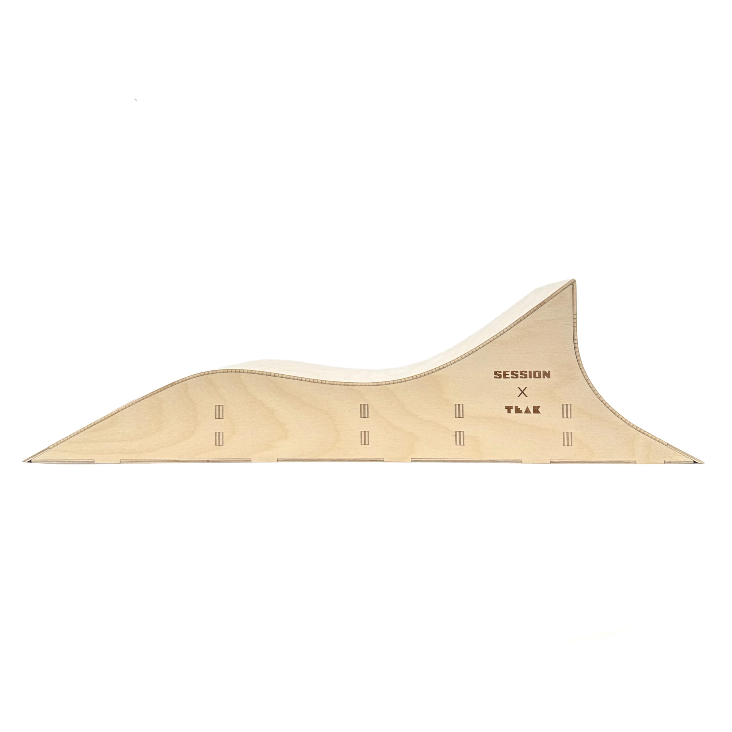 Teak Tuning x Session Fingerboard Quarter Pipe + Mellow Wave Ramp -The Shark - with Roller Coaster Ramp Section and Wall Ride - 20 inch Long - Hand Made in USA - Image 2