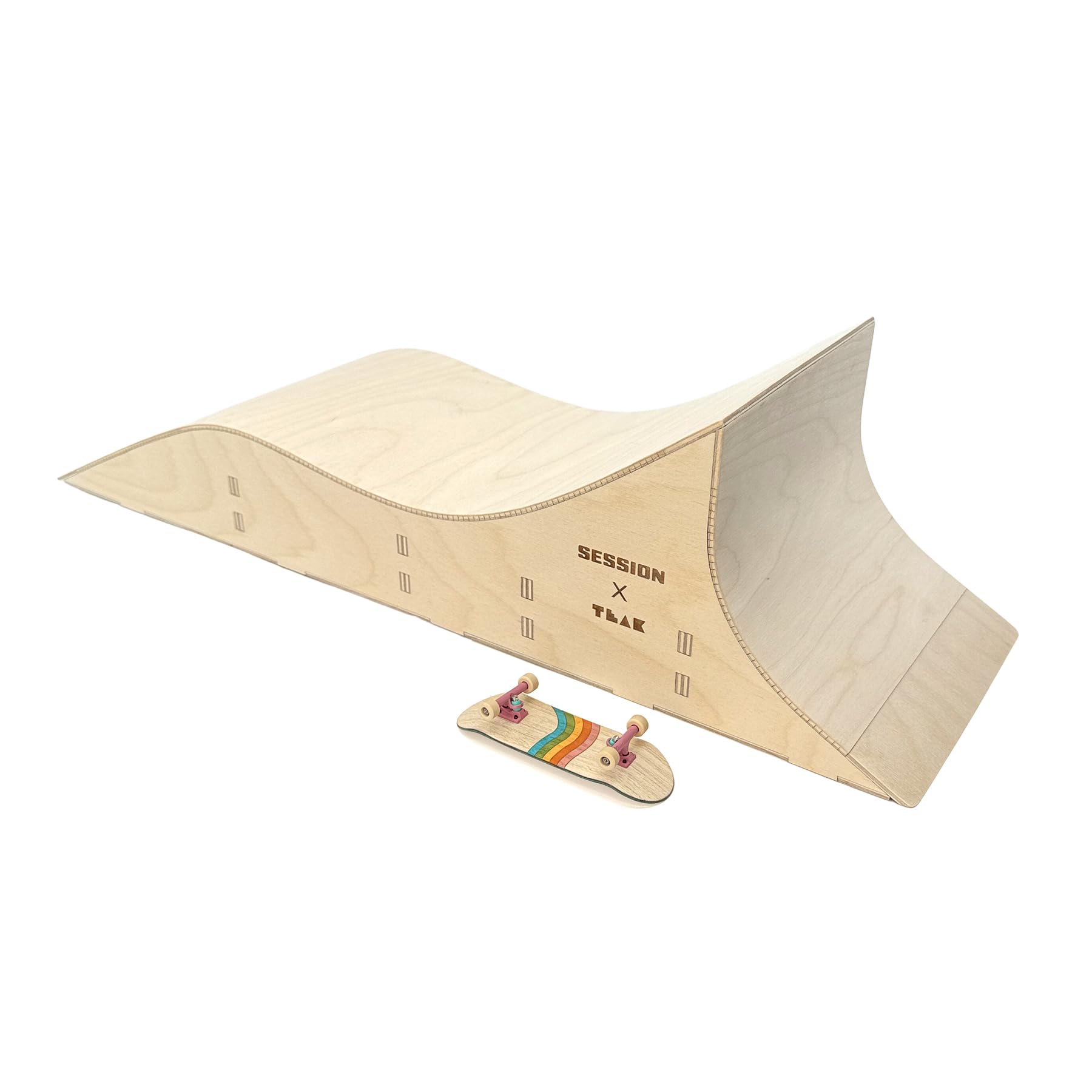 Teak Tuning x Session Fingerboard Quarter Pipe + Mellow Wave Ramp -The Shark - with Roller Coaster Ramp Section and Wall Ride - 20 inch Long - Hand Made in USA - Image 5