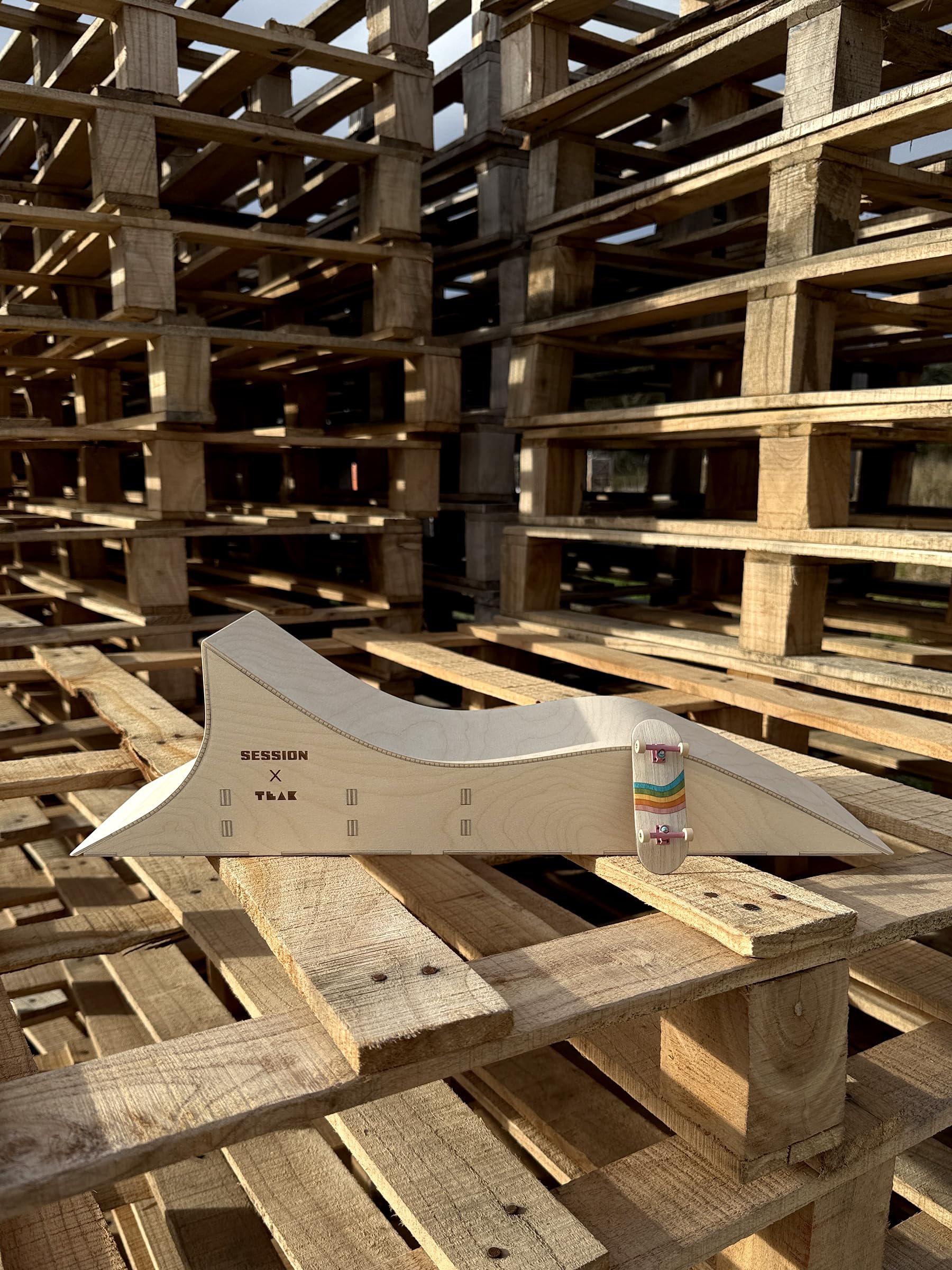 Teak Tuning x Session Fingerboard Quarter Pipe + Mellow Wave Ramp -The Shark - with Roller Coaster Ramp Section and Wall Ride - 20 inch Long - Hand Made in USA - Image 7