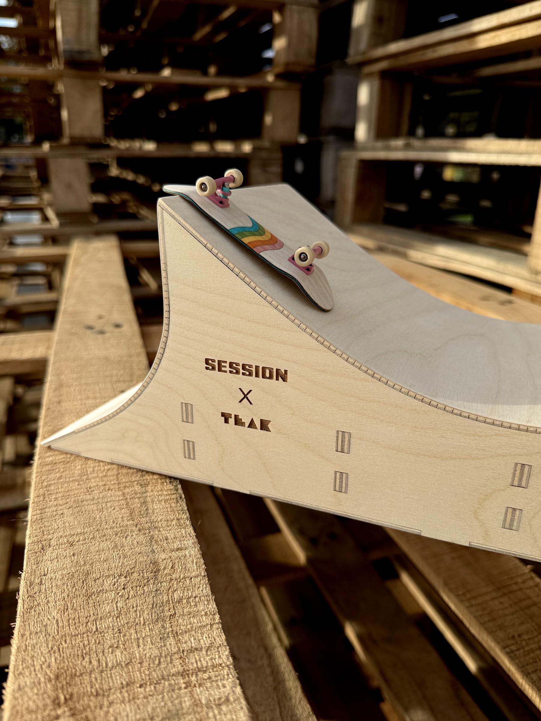 Teak Tuning x Session Fingerboard Quarter Pipe + Mellow Wave Ramp -The Shark - with Roller Coaster Ramp Section and Wall Ride - 20 inch Long - Hand Made in USA - Image 8