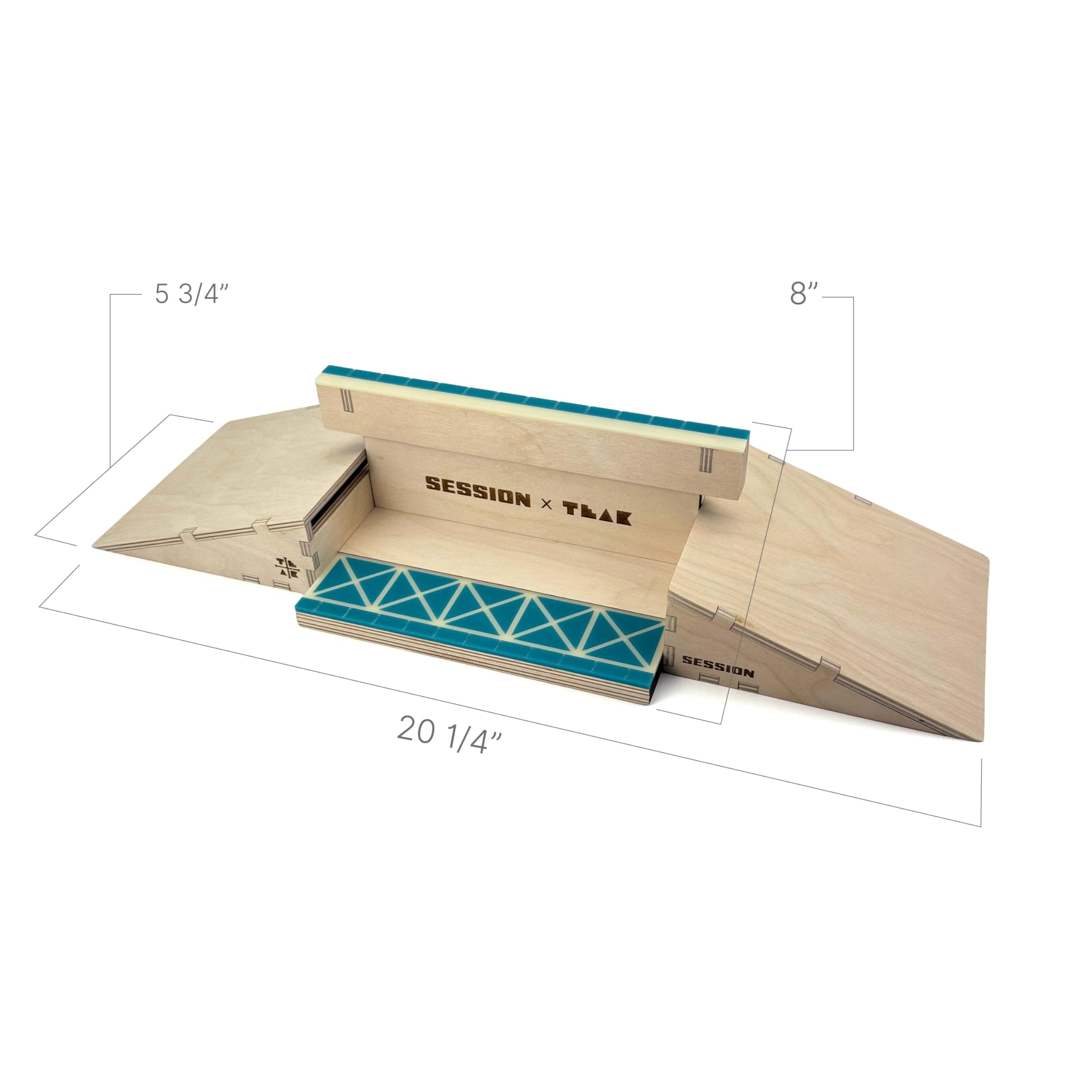 Teak Tuning x Session “The Junction” Modular Wooden Fingerboard Ramp - 20 Inches Long - 2 Plain Kickers + Triple-Sided Rail/Ledge Block – Hand Made in USA - Fingerboard Obstacle - Image 2