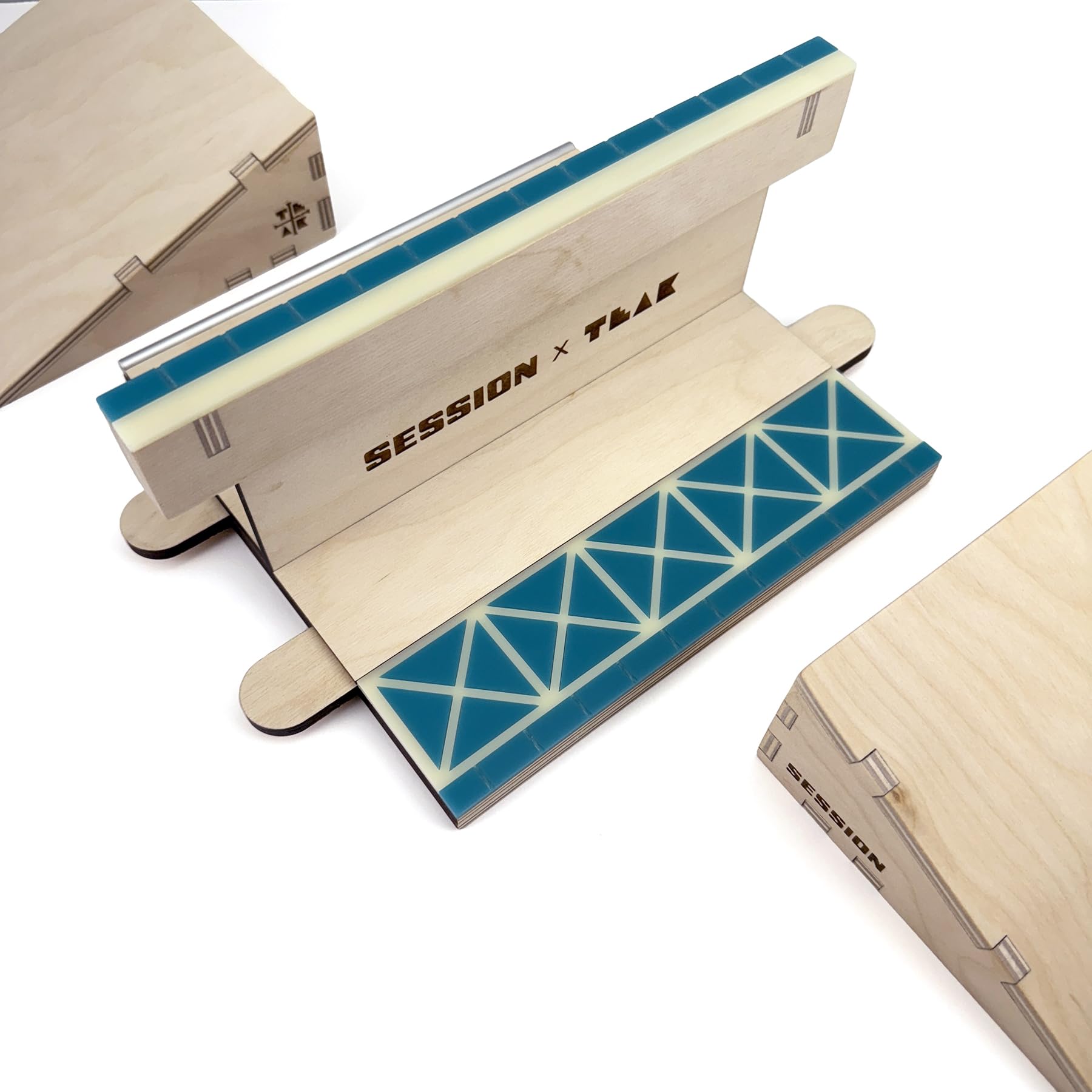 Teak Tuning x Session “The Junction” Modular Wooden Fingerboard Ramp - 20 Inches Long - 2 Plain Kickers + Triple-Sided Rail/Ledge Block – Hand Made in USA - Fingerboard Obstacle - Image 6