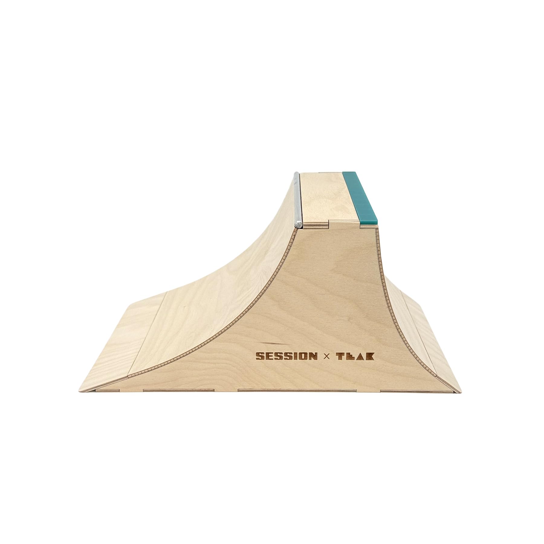 Teak Tuning x Session The Wall XL Double Quarter Pipe with Wall Ride, Fingerboard Obstacle Made of Baltic Birch Wood, Aluminum Coping, Custom Matte Acrylic, Teal, 12.75 x 7.88 x 6 inches