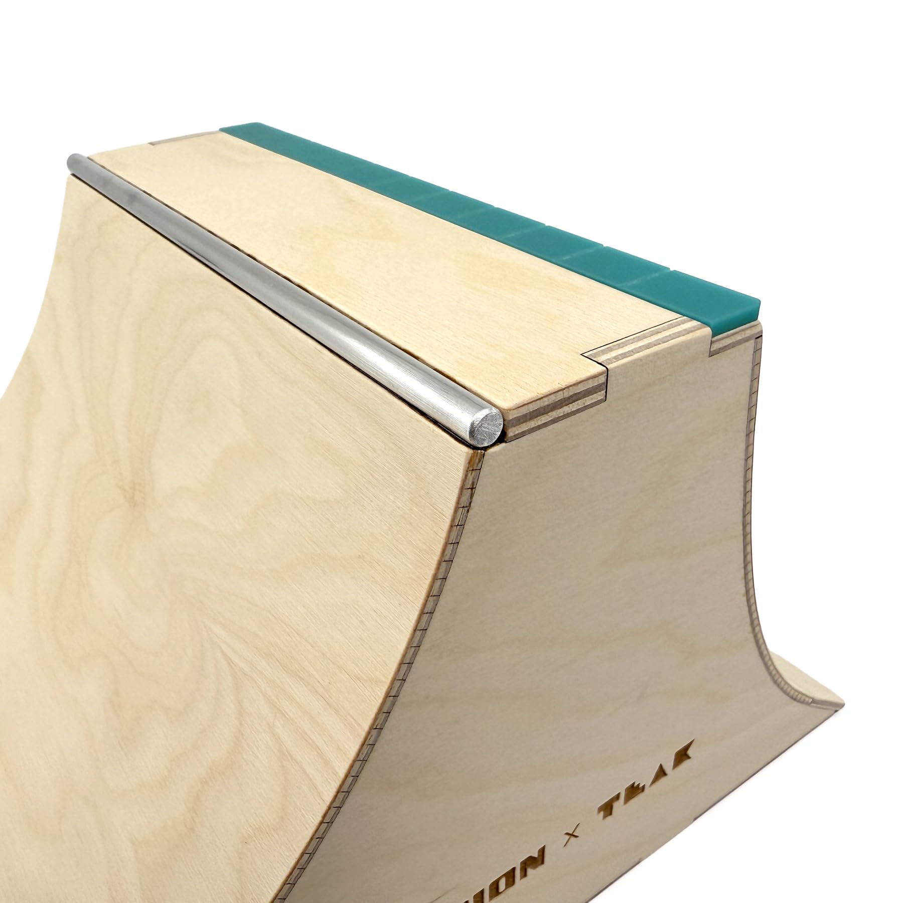 Teak Tuning x Session The Wall XL Double Quarter Pipe with Wall Ride, Fingerboard Obstacle Made of Baltic Birch Wood, Aluminum Coping, Custom Matte Acrylic, Teal, 12.75 x 7.88 x 6 inches - Image 2