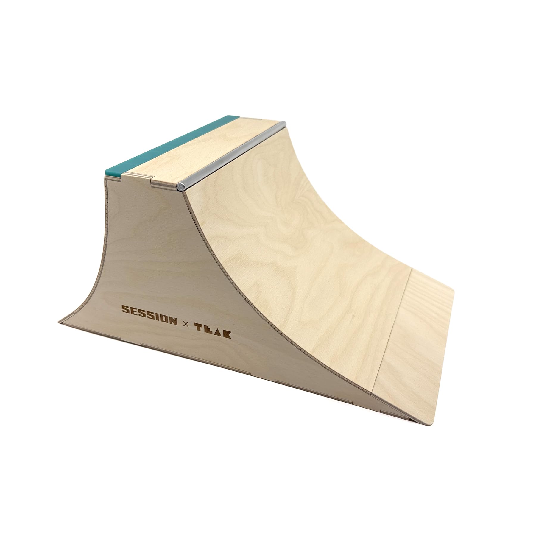 Teak Tuning x Session The Wall XL Double Quarter Pipe with Wall Ride, Fingerboard Obstacle Made of Baltic Birch Wood, Aluminum Coping, Custom Matte Acrylic, Teal, 12.75 x 7.88 x 6 inches - Image 3