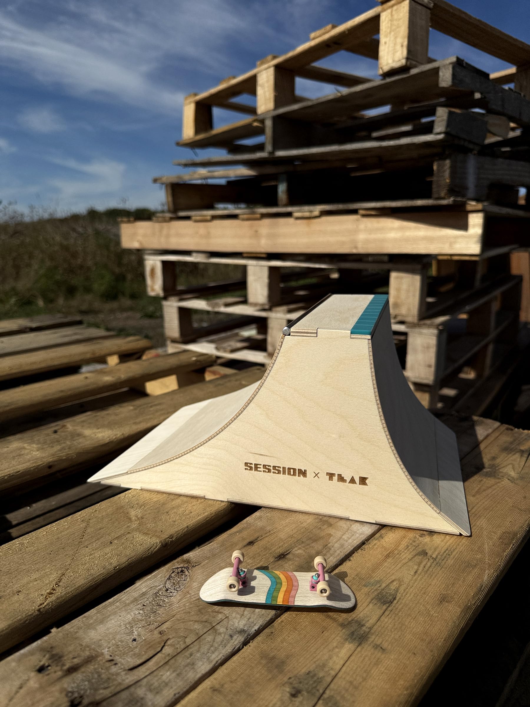 Teak Tuning x Session The Wall XL Double Quarter Pipe with Wall Ride, Fingerboard Obstacle Made of Baltic Birch Wood, Aluminum Coping, Custom Matte Acrylic, Teal, 12.75 x 7.88 x 6 inches - Image 5